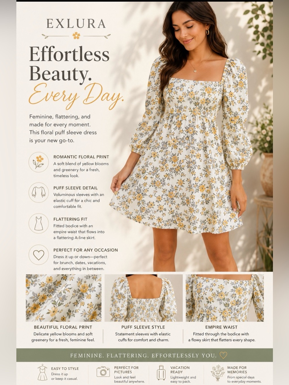 Exlura Floral Puff Sleeve Dress medium